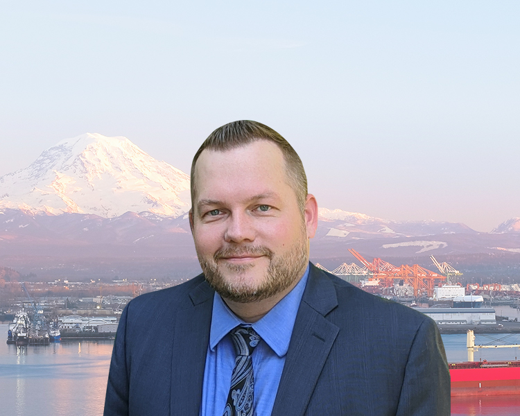 Profile picture of Matthew J. Yetter, set against a background featuring a pier and snow-capped mountains.
