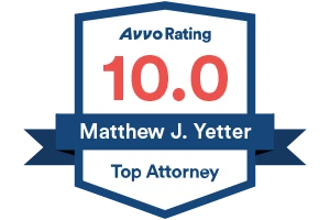 Avvo Rating 10 Matthew J. Yetter Top Attorney - Badge